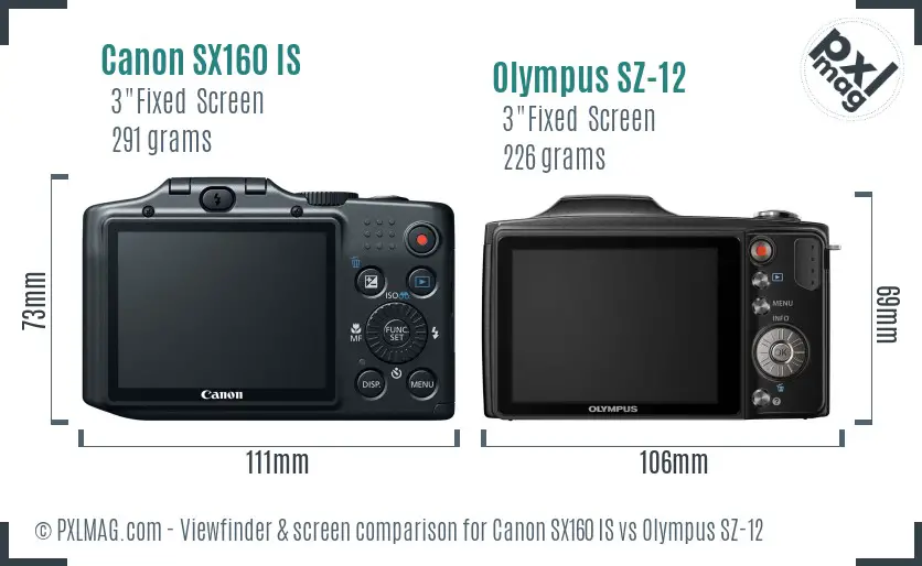 Canon SX160 IS vs Olympus SZ-12 Screen and Viewfinder comparison