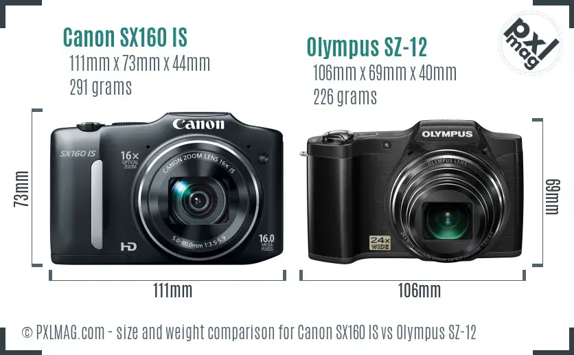 Canon SX160 IS vs Olympus SZ-12 size comparison