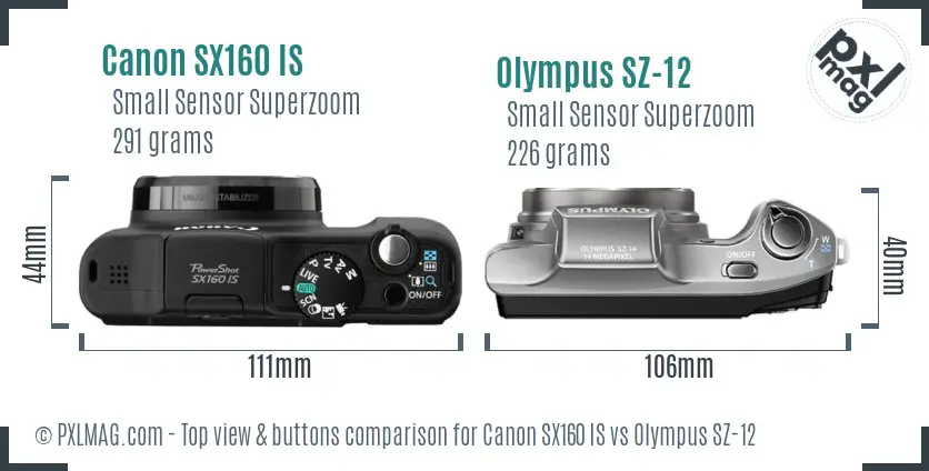 Canon SX160 IS vs Olympus SZ-12 top view buttons comparison