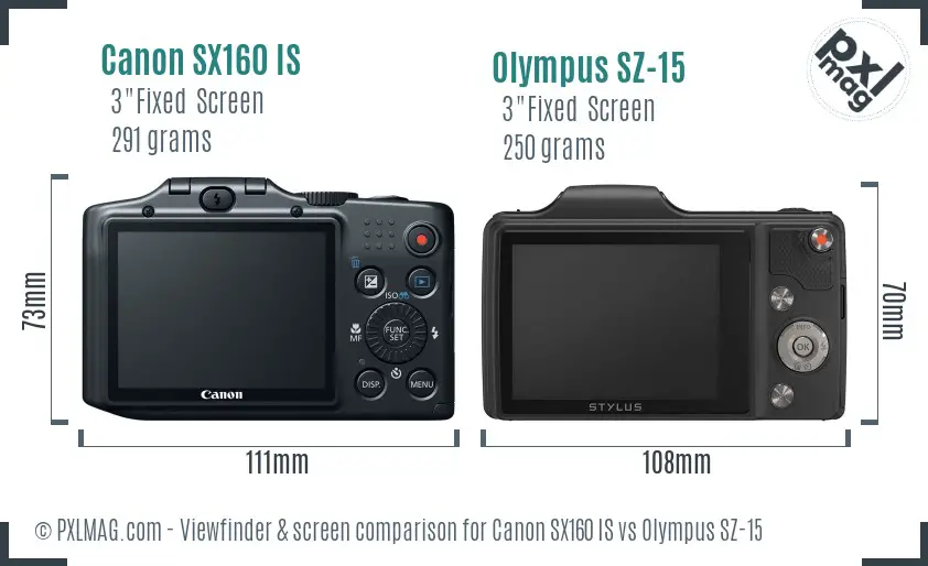 Canon SX160 IS vs Olympus SZ-15 Screen and Viewfinder comparison