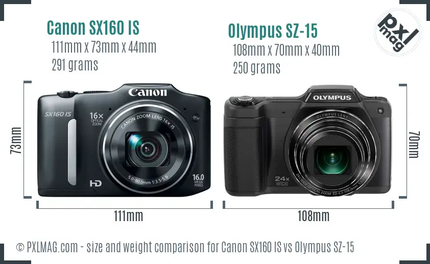 Canon SX160 IS vs Olympus SZ-15 size comparison