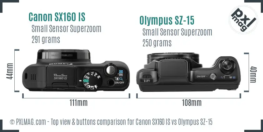 Canon SX160 IS vs Olympus SZ-15 top view buttons comparison