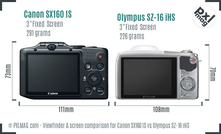Canon SX160 IS vs Olympus SZ-16 iHS Screen and Viewfinder comparison Canon SX160 IS vs Olympus SZ-16 iHS Screen and Viewfinder comparison
