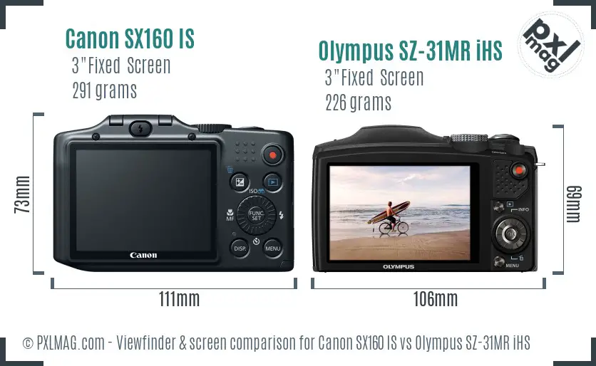 Canon SX160 IS vs Olympus SZ-31MR iHS Screen and Viewfinder comparison Canon SX160 IS vs Olympus SZ-31MR iHS Screen and Viewfinder comparison