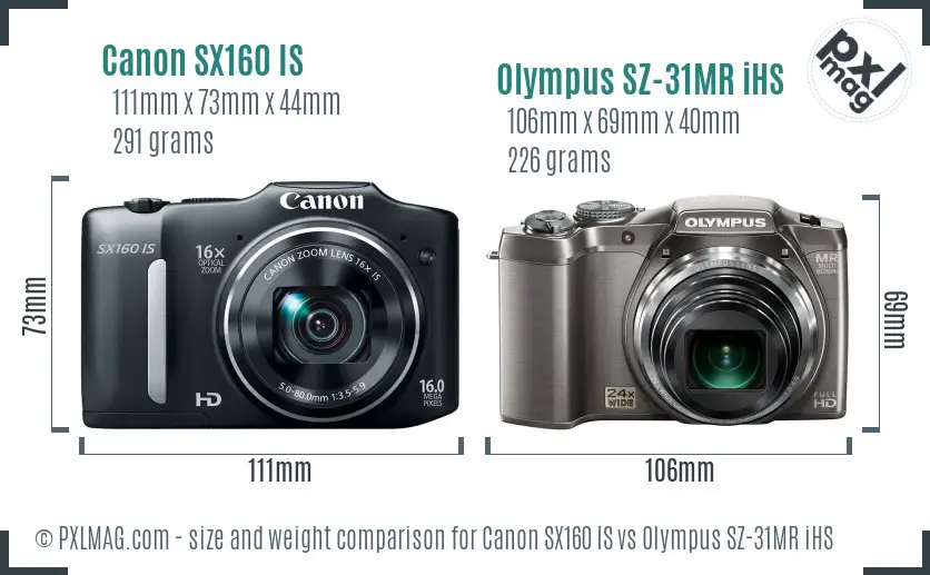 Canon SX160 IS vs Olympus SZ-31MR iHS size comparison Canon SX160 IS vs Olympus SZ-31MR iHS size comparison