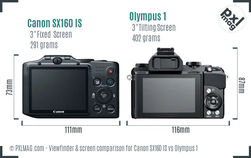 Canon SX160 IS vs Olympus 1 Screen and Viewfinder comparison