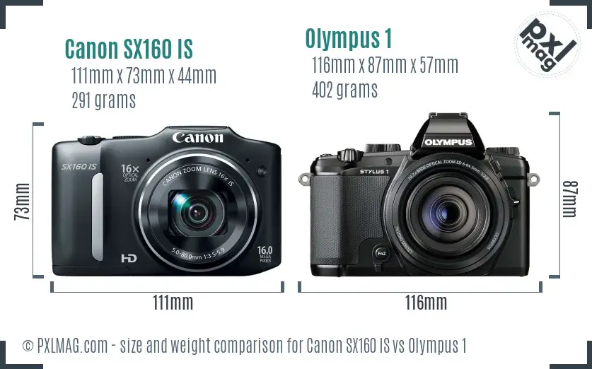 Canon SX160 IS vs Olympus 1 size comparison