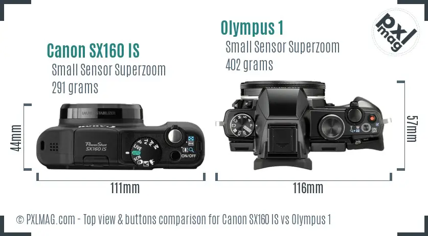 Canon SX160 IS vs Olympus 1 top view buttons comparison