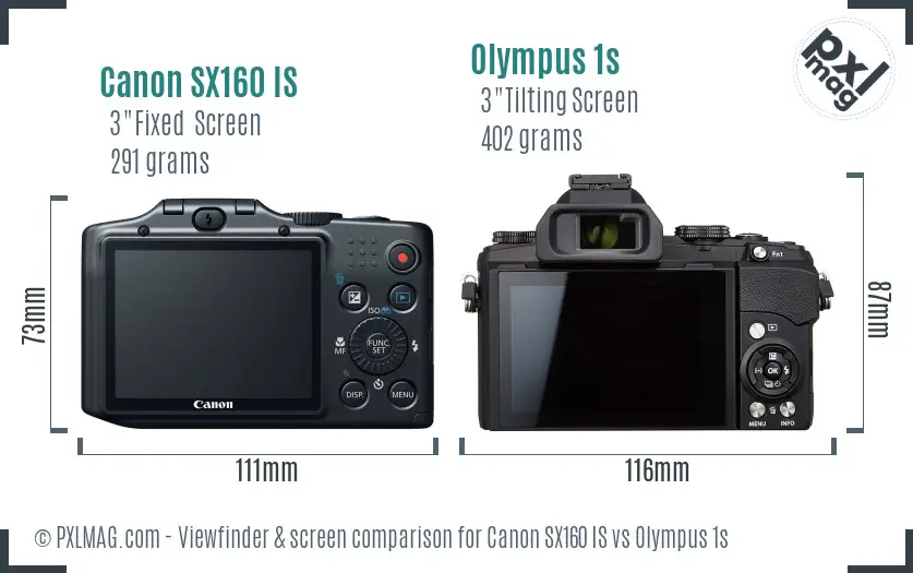 Canon SX160 IS vs Olympus 1s Screen and Viewfinder comparison