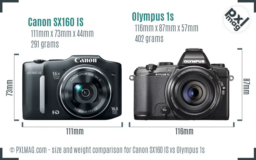 Canon SX160 IS vs Olympus 1s size comparison