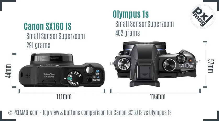 Canon SX160 IS vs Olympus 1s top view buttons comparison