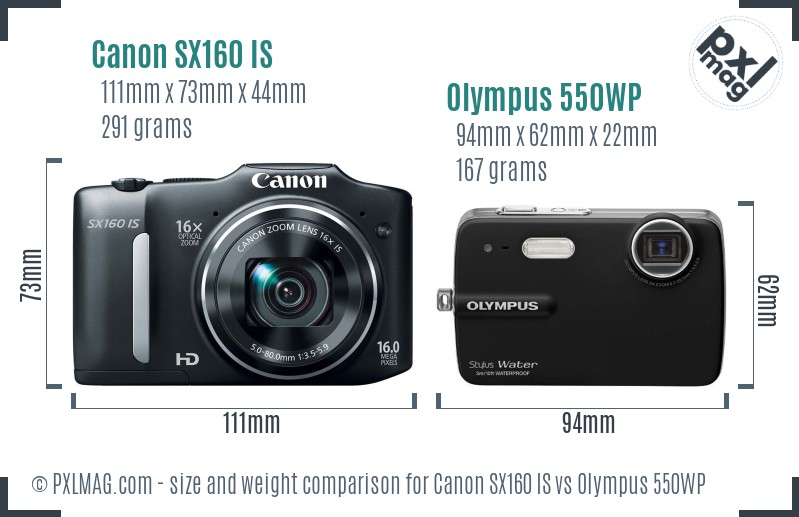 Canon SX160 IS vs Olympus 550WP size comparison