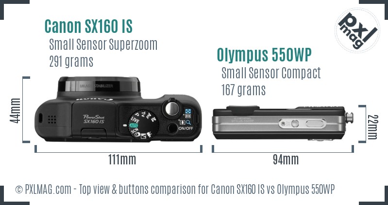 Canon SX160 IS vs Olympus 550WP top view buttons comparison