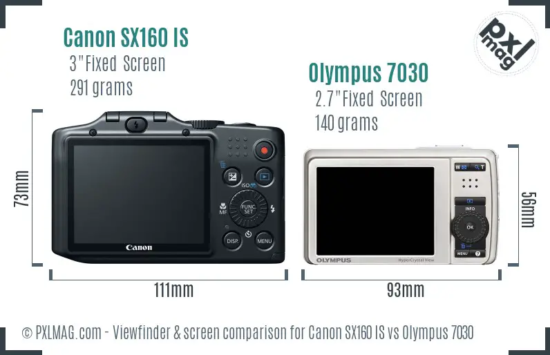 Canon SX160 IS vs Olympus 7030 Screen and Viewfinder comparison