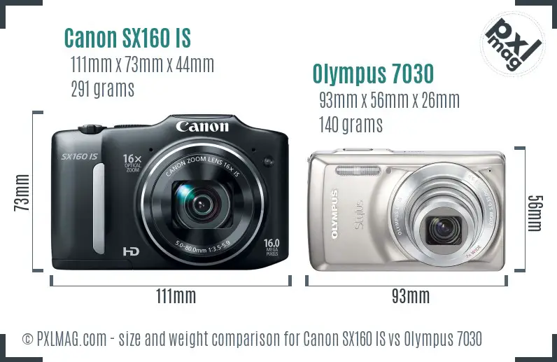 Canon SX160 IS vs Olympus 7030 size comparison