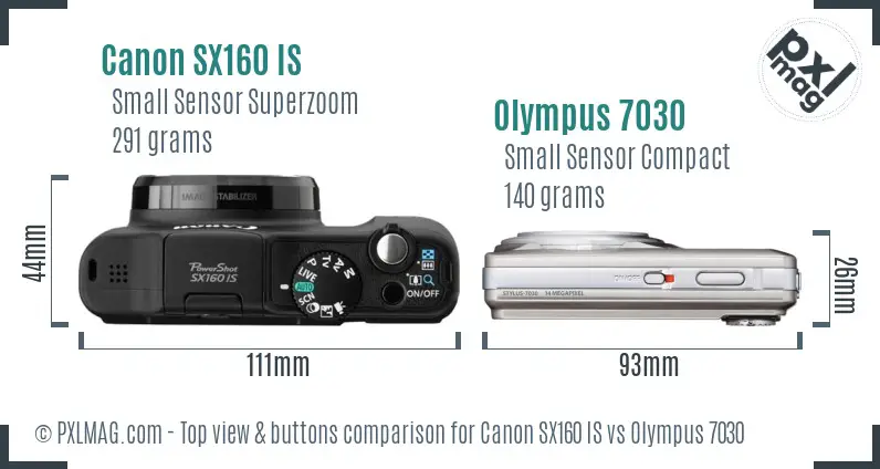 Canon SX160 IS vs Olympus 7030 top view buttons comparison