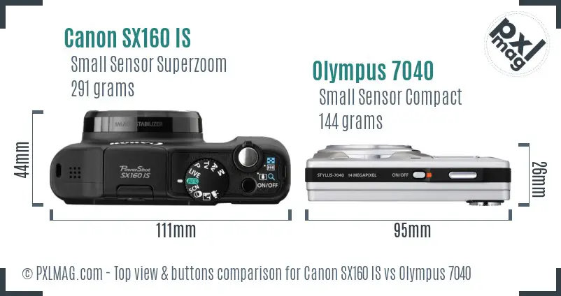 Canon SX160 IS vs Olympus 7040 top view buttons comparison Canon SX160 IS vs Olympus 7040 top view buttons comparison