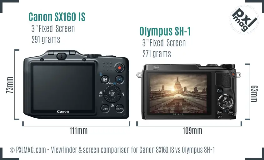 Canon SX160 IS vs Olympus SH-1 Screen and Viewfinder comparison