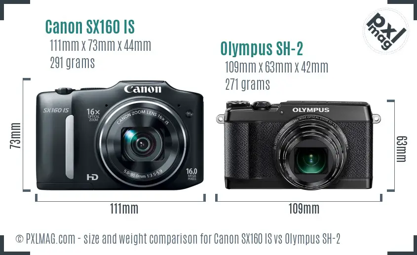 Canon SX160 IS vs Olympus SH-2 size comparison