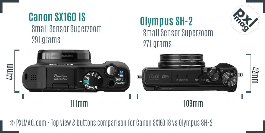 Canon SX160 IS vs Olympus SH-2 top view buttons comparison