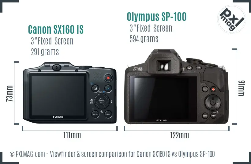 Canon SX160 IS vs Olympus SP-100 Screen and Viewfinder comparison