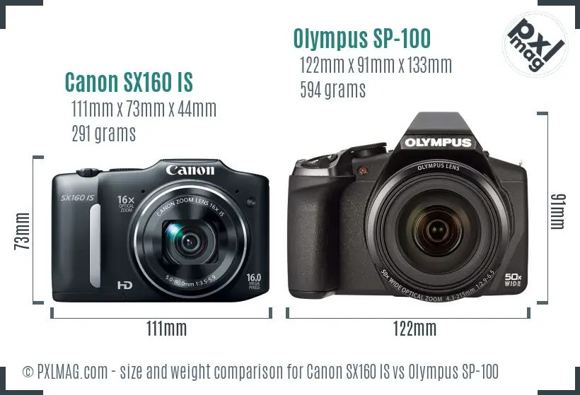 Canon SX160 IS vs Olympus SP-100 size comparison