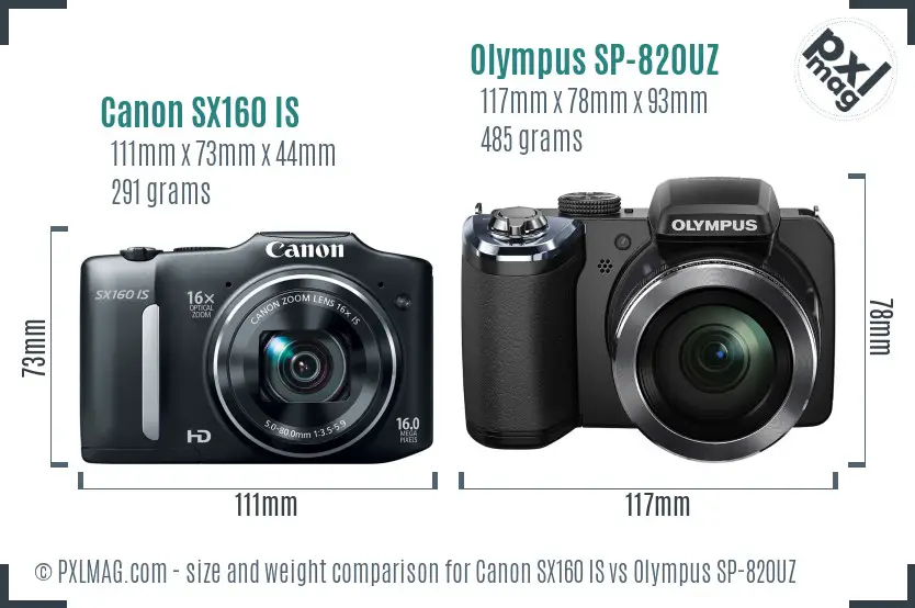 Canon SX160 IS vs Olympus SP-820UZ size comparison