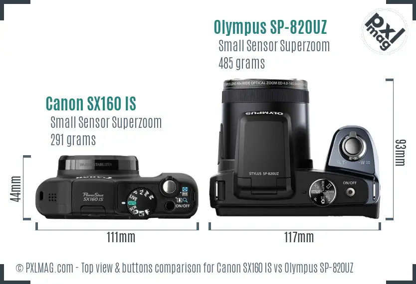 Canon SX160 IS vs Olympus SP-820UZ top view buttons comparison