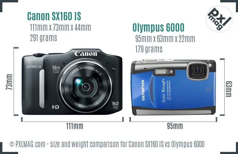 Canon SX160 IS vs Olympus 6000 size comparison