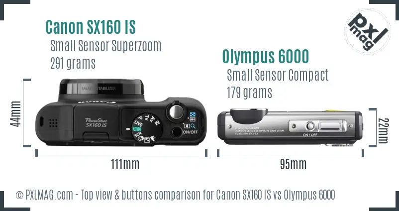 Canon SX160 IS vs Olympus 6000 top view buttons comparison