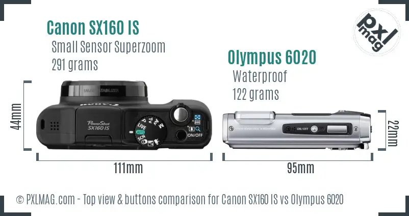 Canon SX160 IS vs Olympus 6020 top view buttons comparison