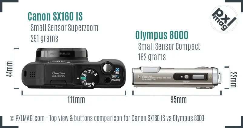 Canon SX160 IS vs Olympus 8000 top view buttons comparison Canon SX160 IS vs Olympus 8000 top view buttons comparison