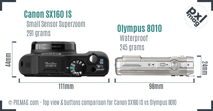 Canon SX160 IS vs Olympus 8010 top view buttons comparison