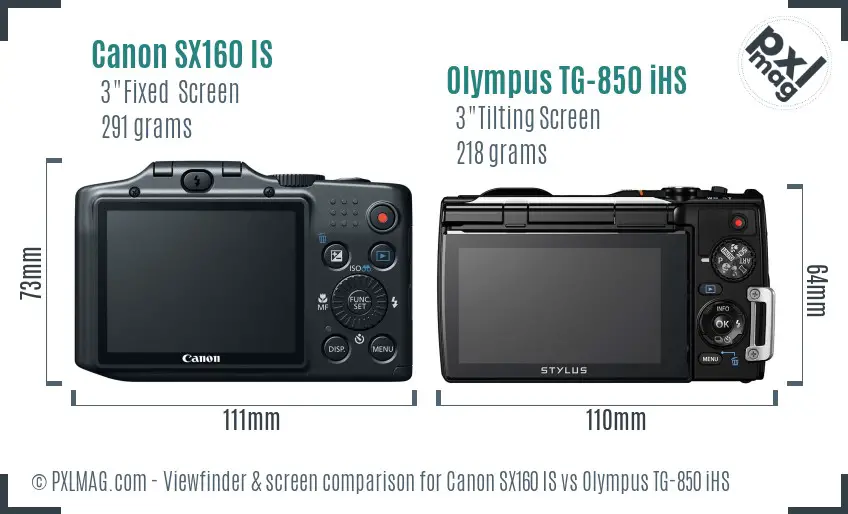 Canon SX160 IS vs Olympus TG-850 iHS Screen and Viewfinder comparison
