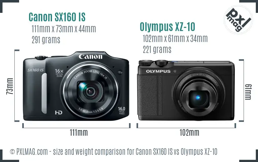 Canon SX160 IS vs Olympus XZ-10 size comparison