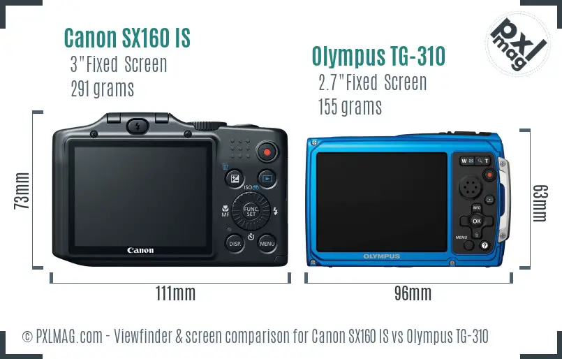 Canon SX160 IS vs Olympus TG-310 Screen and Viewfinder comparison