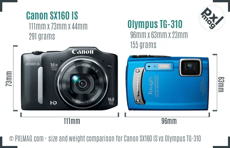 Canon SX160 IS vs Olympus TG-310 size comparison