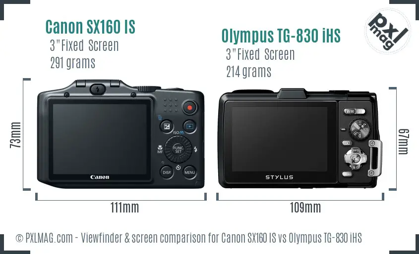 Canon SX160 IS vs Olympus TG-830 iHS Screen and Viewfinder comparison