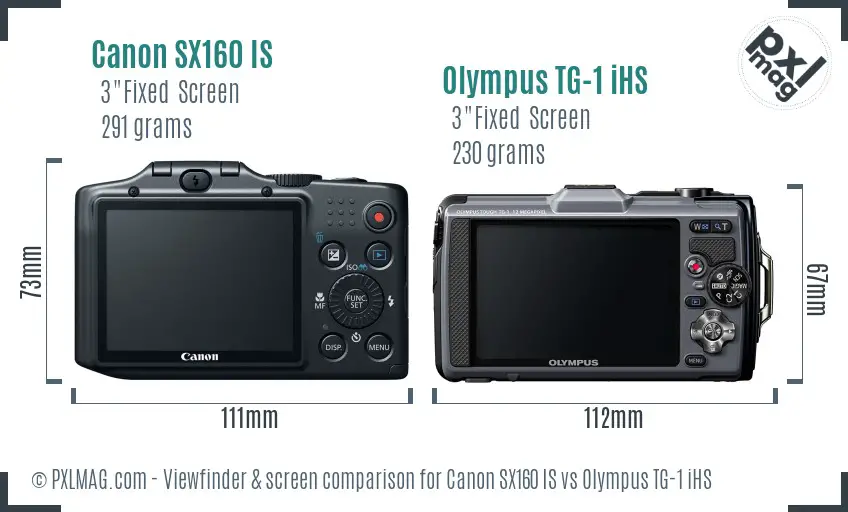 Canon SX160 IS vs Olympus TG-1 iHS Screen and Viewfinder comparison
