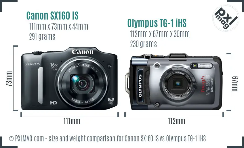 Canon SX160 IS vs Olympus TG-1 iHS size comparison