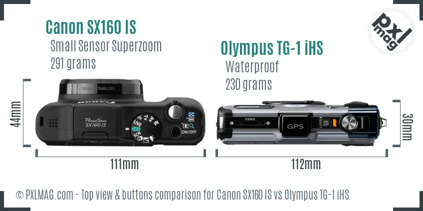 Canon SX160 IS vs Olympus TG-1 iHS top view buttons comparison