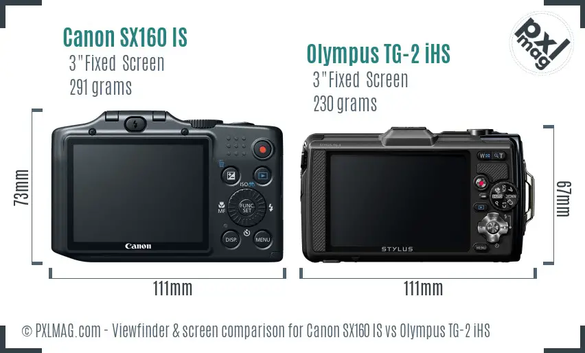 Canon SX160 IS vs Olympus TG-2 iHS Screen and Viewfinder comparison