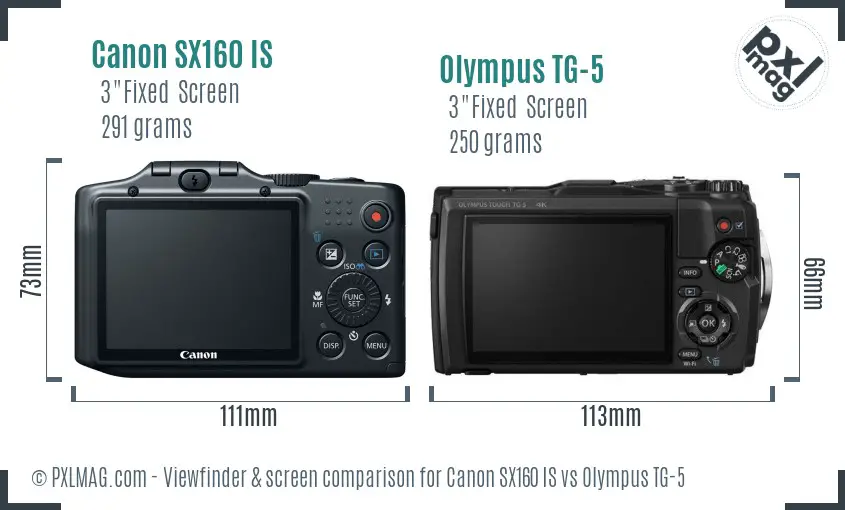 Canon SX160 IS vs Olympus TG-5 Screen and Viewfinder comparison