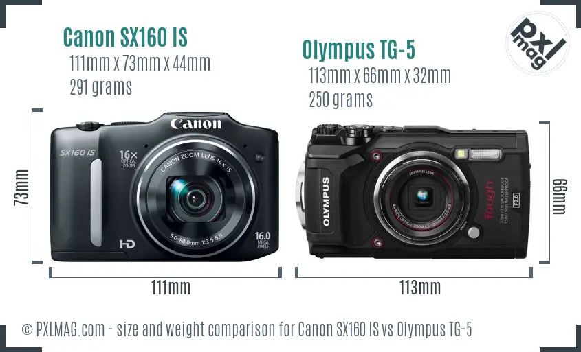 Canon SX160 IS vs Olympus TG-5 size comparison