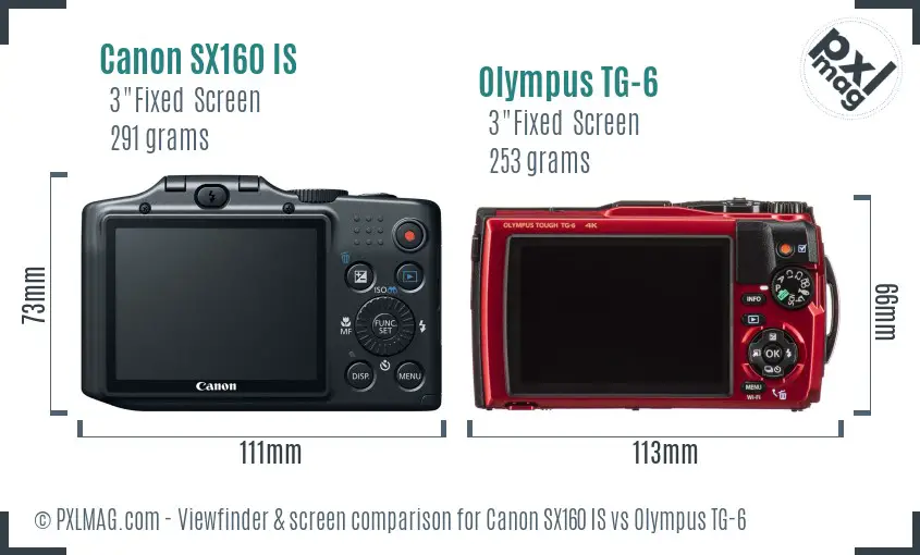 Canon SX160 IS vs Olympus TG-6 Screen and Viewfinder comparison