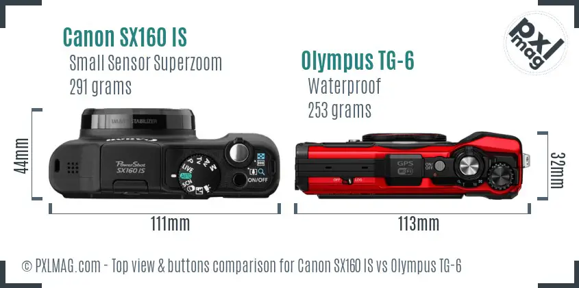 Canon SX160 IS vs Olympus TG-6 top view buttons comparison