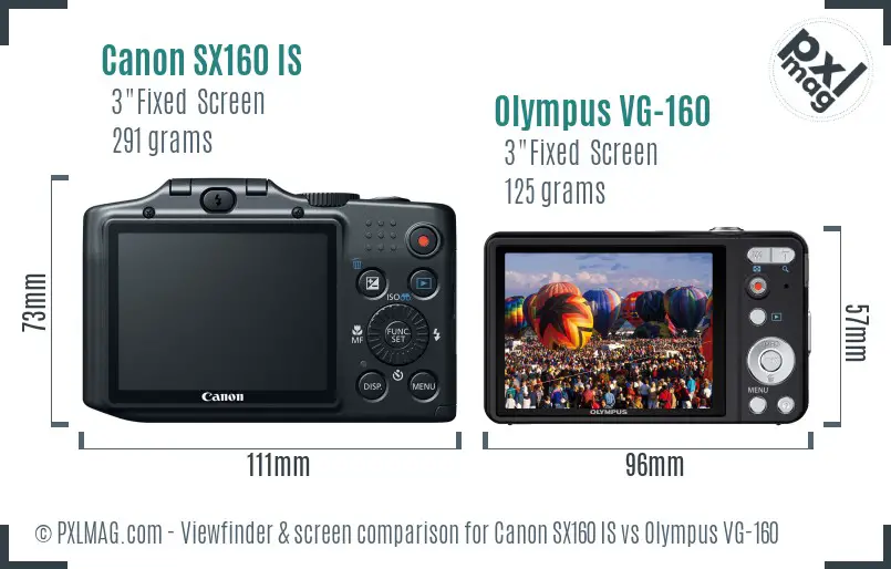 Canon SX160 IS vs Olympus VG-160 Screen and Viewfinder comparison