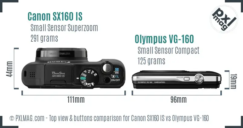 Canon SX160 IS vs Olympus VG-160 top view buttons comparison