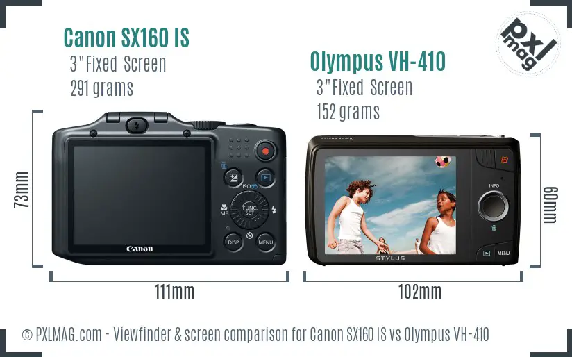 Canon SX160 IS vs Olympus VH-410 Screen and Viewfinder comparison