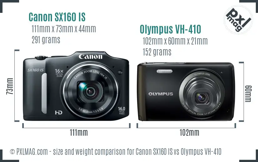 Canon SX160 IS vs Olympus VH-410 size comparison